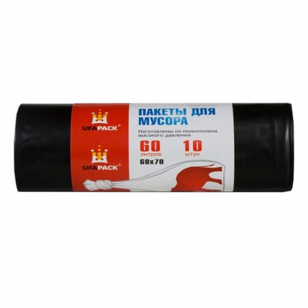 Пакет мусорный ПВД "Уфа ПАК" 60л черные, рул/10 уп/20рул МВ1557